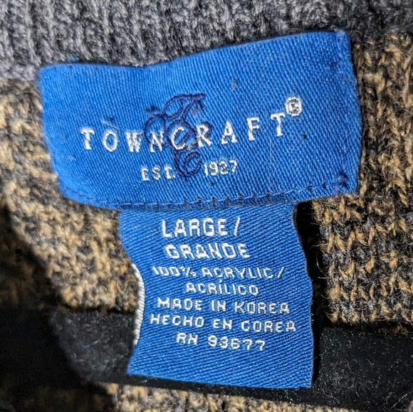 Town Craft Comfy Crew Brown & Navy Grunge Grandpa Sweater - Picture 2 of 4